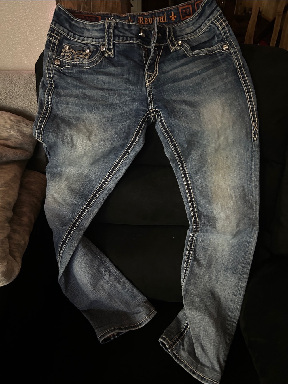 Rock Revival Faded Blue Embroidered Pocket Jeans - Picture 3 of 7